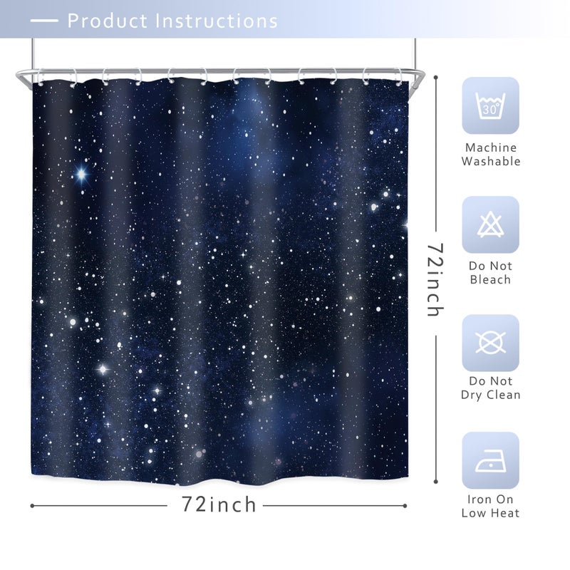 Riyidecor Night Sky Space Shower Curtain (No Glitter) Star Bathroom Decor 72Wx72H Inch Galaxy Starry Dark Blue Cosmic Fantasy Universe Nebula Outer Space Fabric Waterproof 12 Plastic Hooks - Image 5